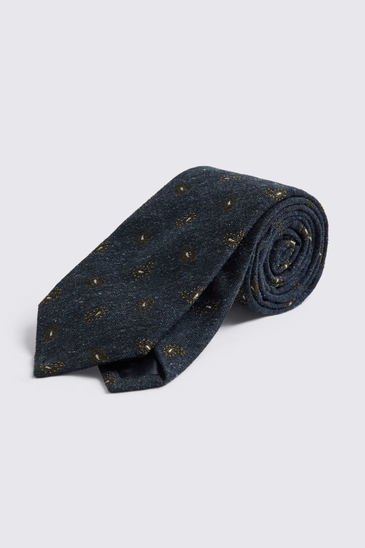 Italian Navy & Dark Olive Paisley Tie