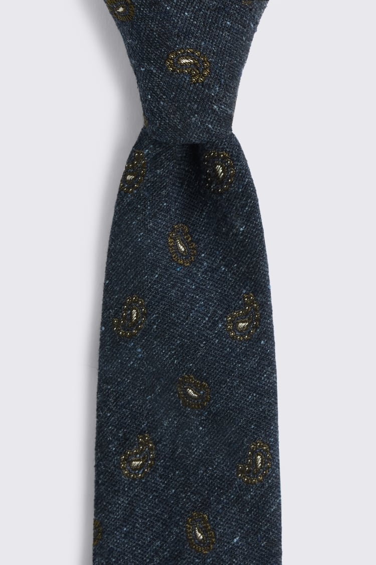 Italian Navy & Dark Olive Paisley Tie