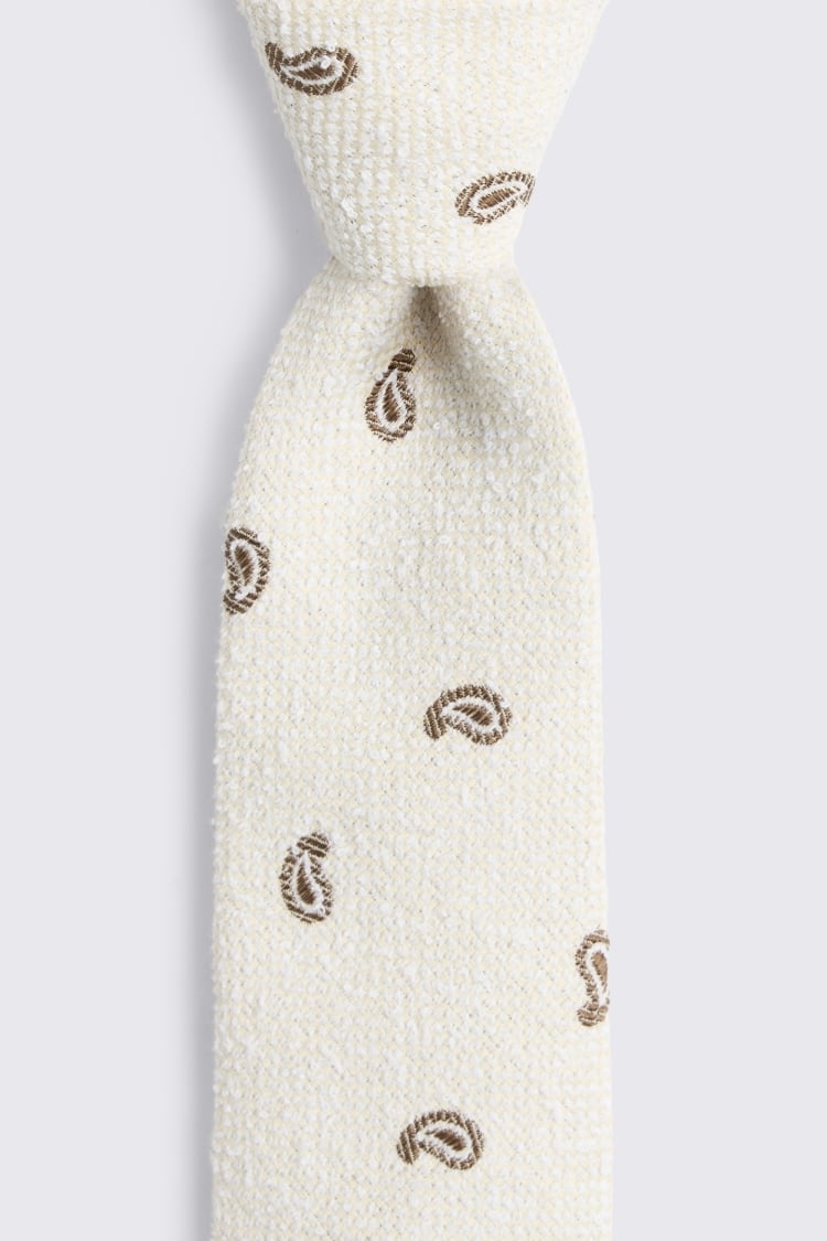Italian White Texture Neutral Paisley Tie