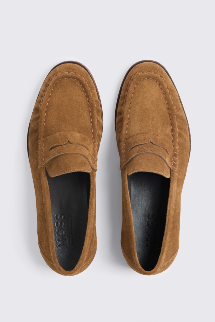 Italian Suede Tobacco Rouched Loafers