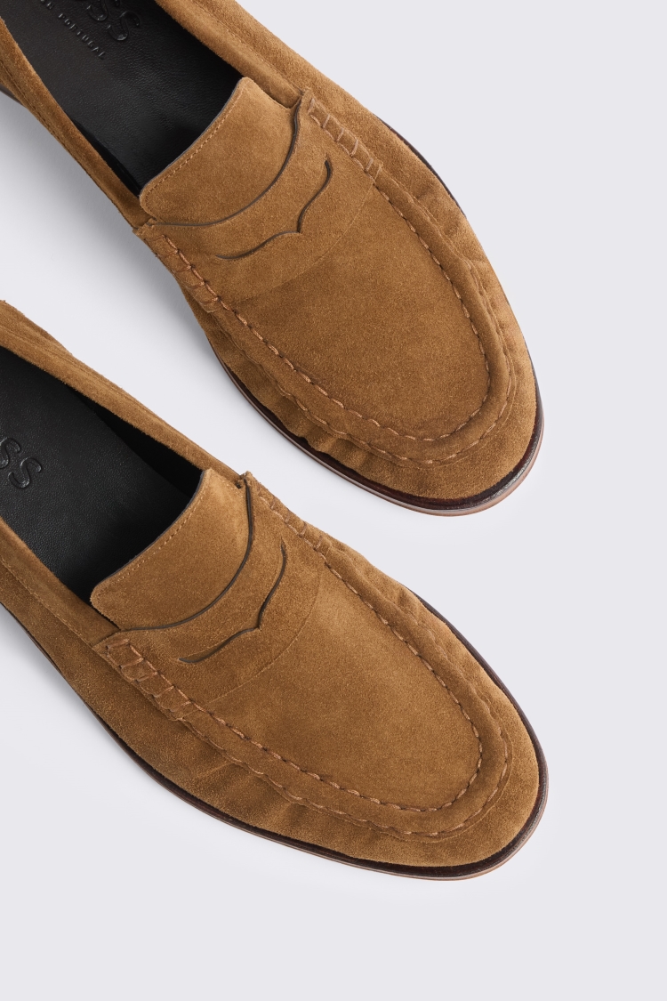 Italian Suede Tobacco Rouched Loafers