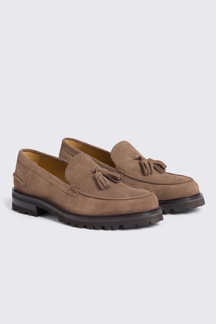 Italian Suede Beige Tassel Loafers