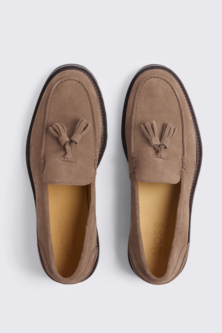 Italian Suede Beige Tassel Loafers
