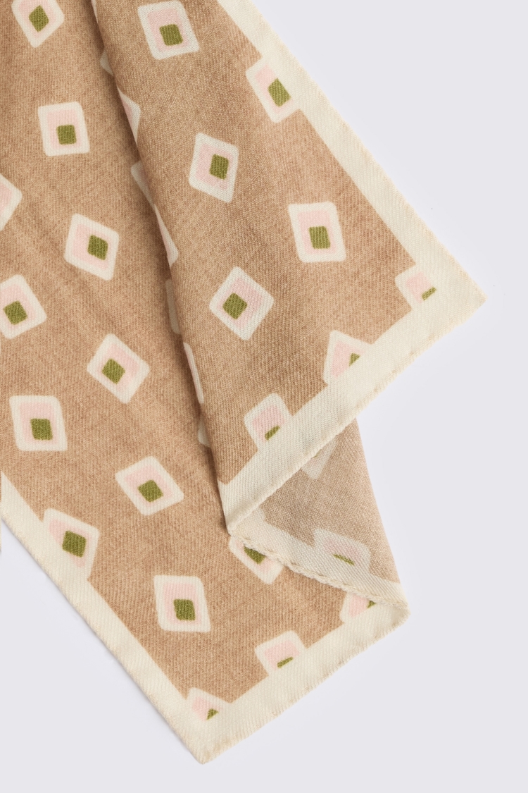 Italian Camel & Off White Wool Square Pocket Square