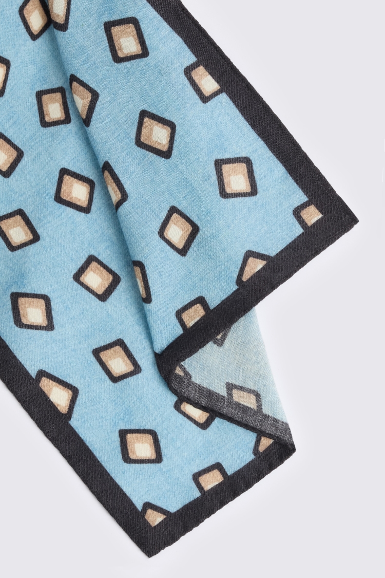 Italian Mid Blue Wool Square Pocket Square