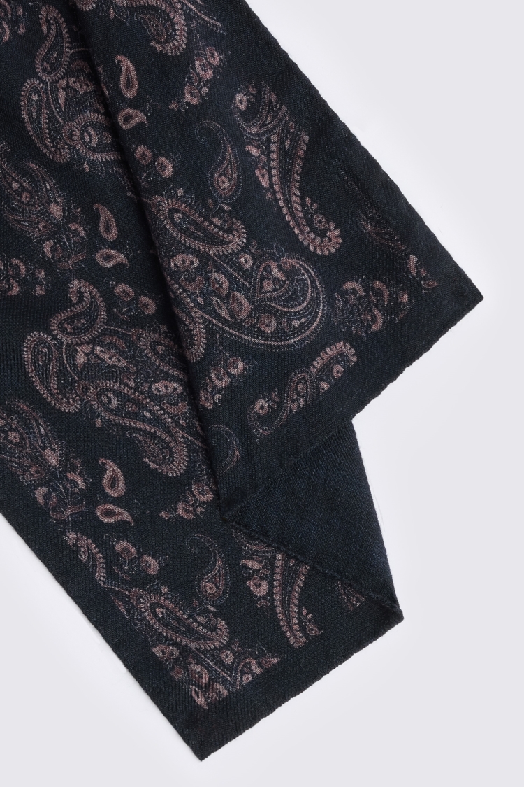 Italian Navy & Pink Wool Paisley Pocket Square