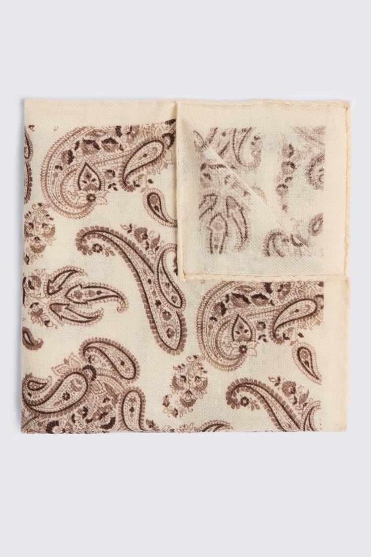 Bottinelli Neutral & Dark Brown Wool Paisley Pocket Square