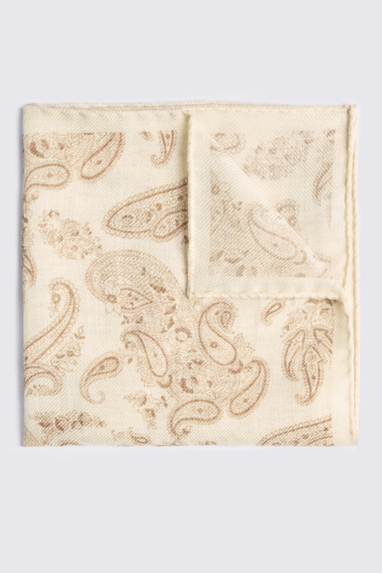 Bottinelli Neutral & Brown Wool Paisley Pocket Square