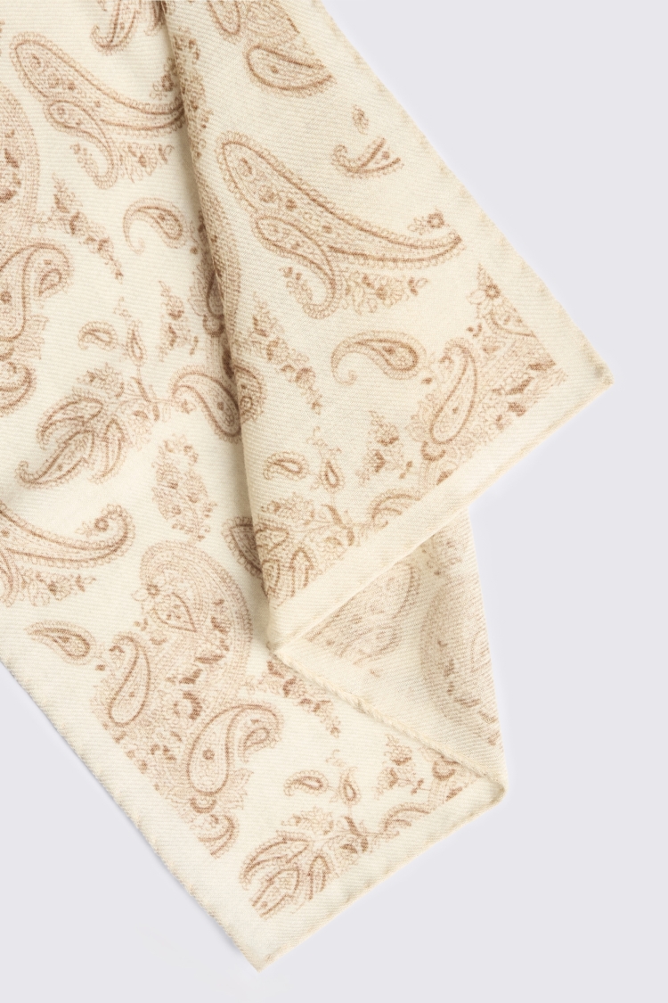 Bottinelli Neutral & Brown Wool Paisley Pocket Square
