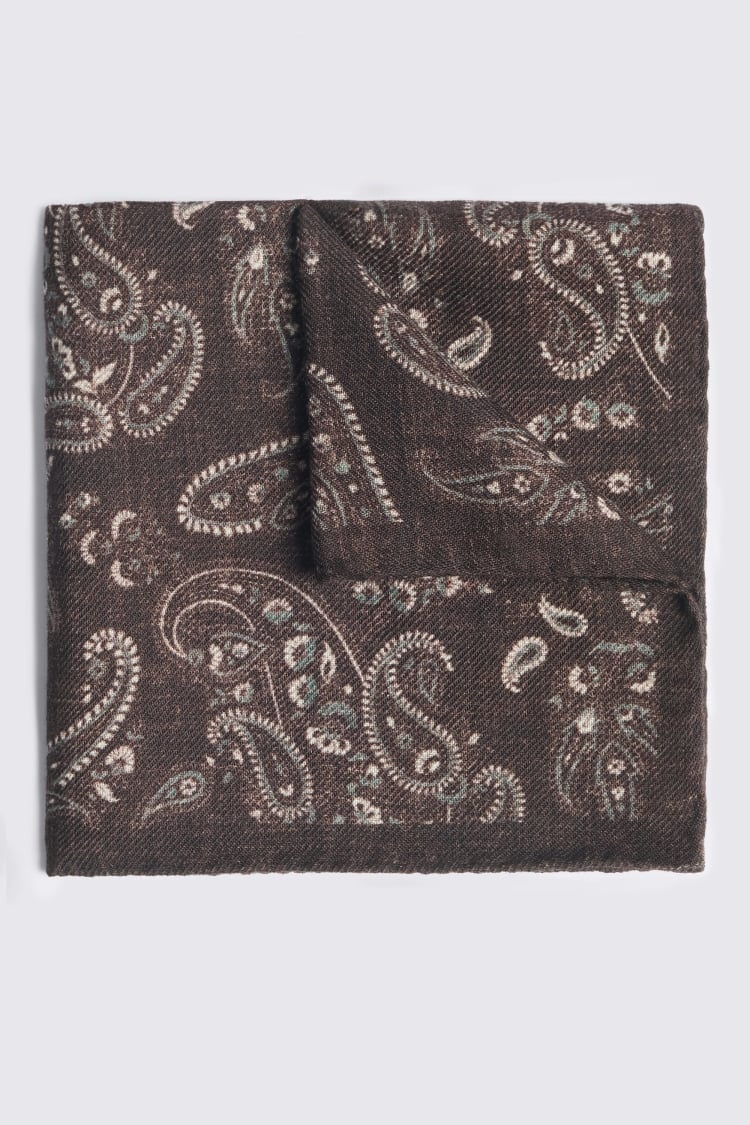 Bottinelli Brown Wool Paisley Pocket Square