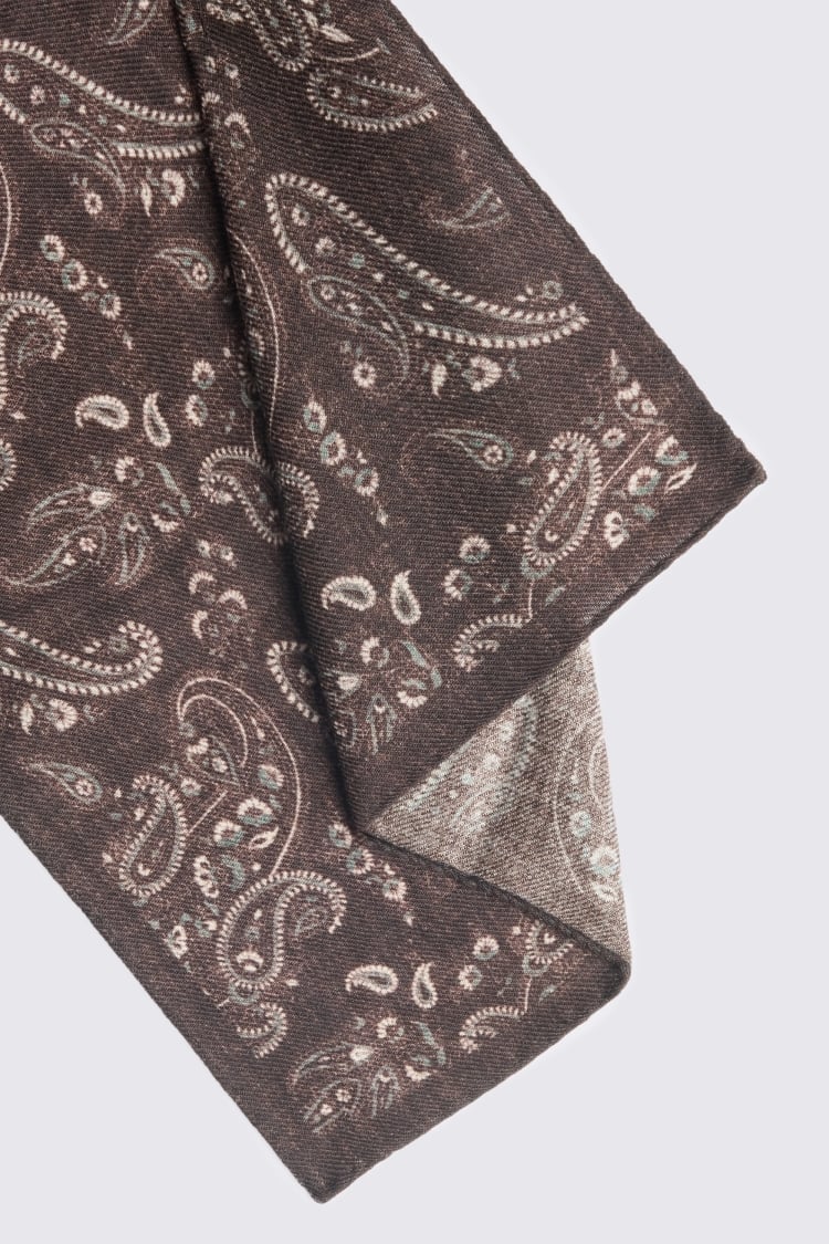 Bottinelli Brown Wool Paisley Pocket Square