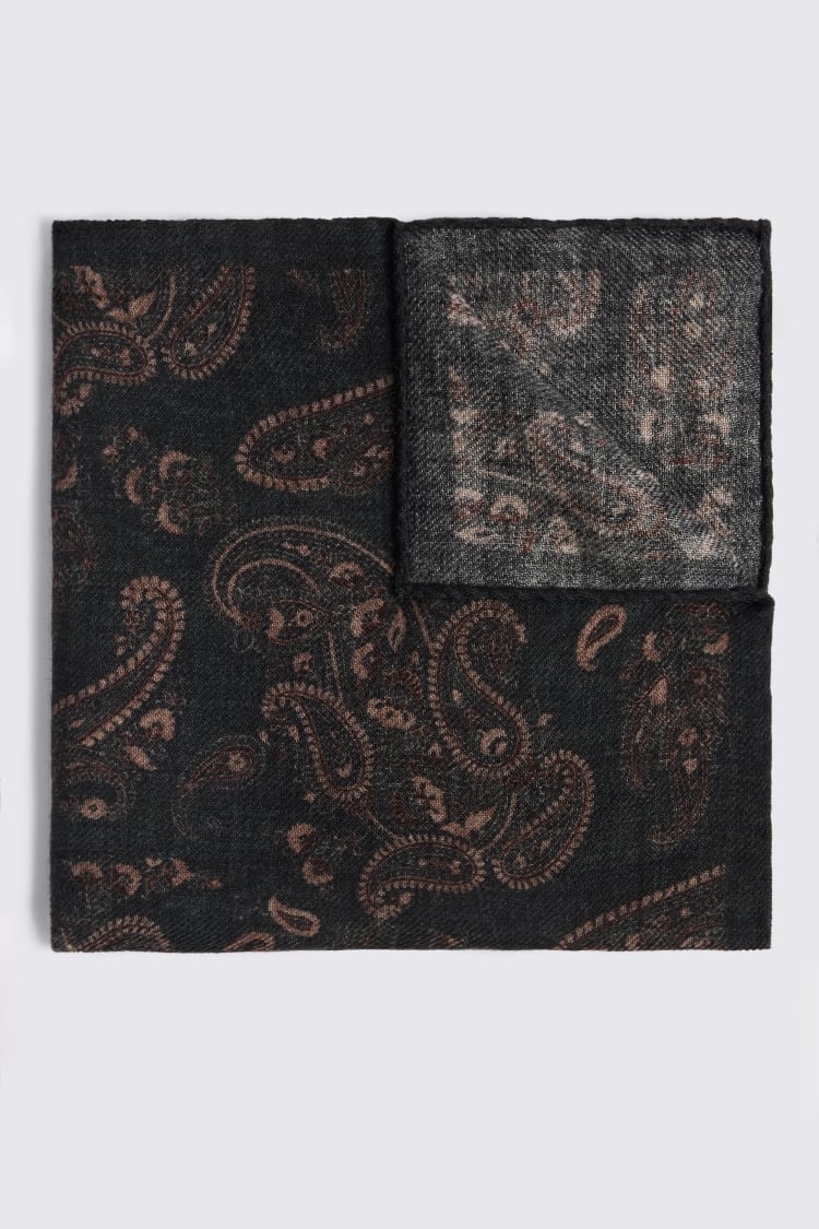 Bottinelli Dark Green Wool Paisley Pocket Square