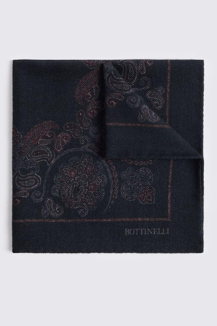 Italian Navy & Wine Wool Paisley Pocket Square