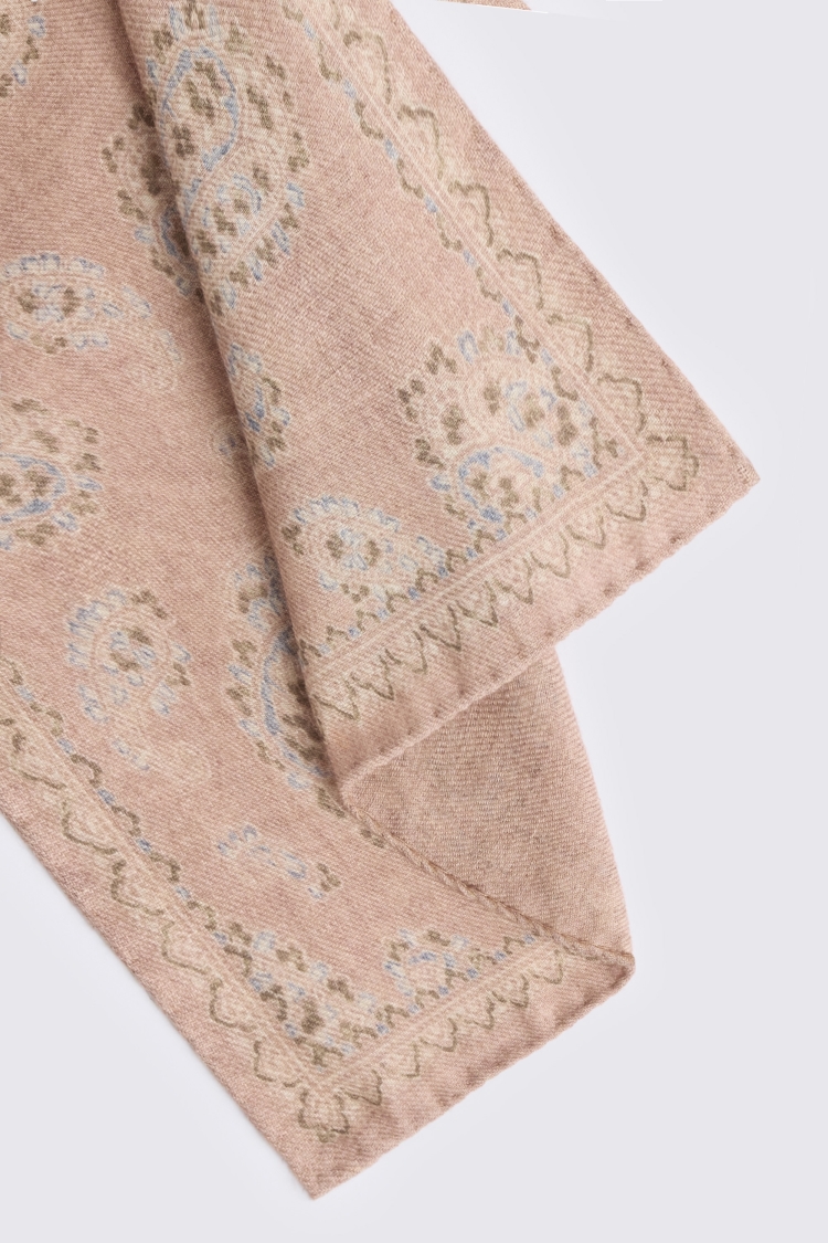 Italian Pink & Blue Wool Paisley Pocket Square