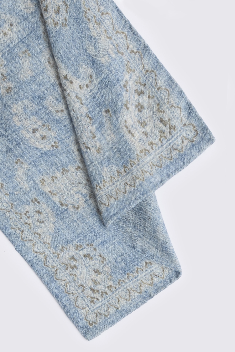 Italian Blue & Off-White Wool Paisley Pocket Square