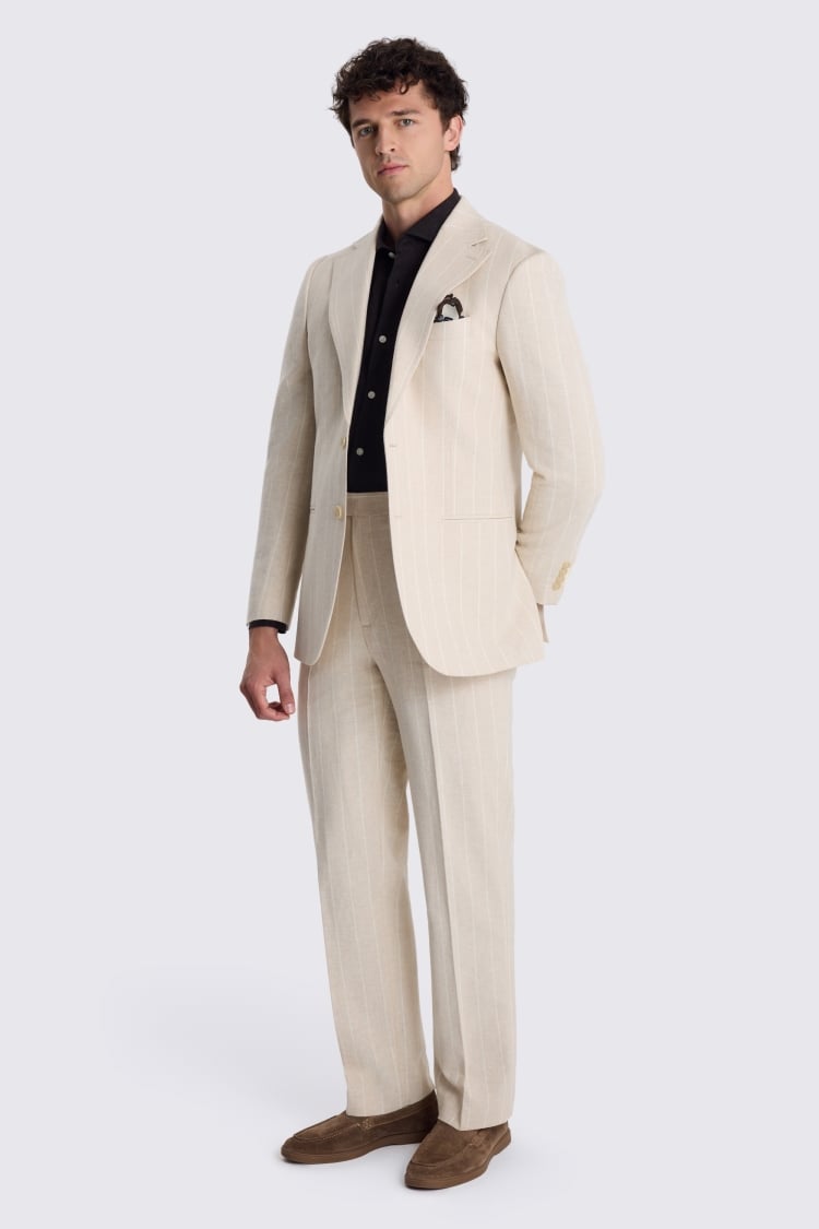 Relaxed Fit Light Camel Stripe Linen Suit
