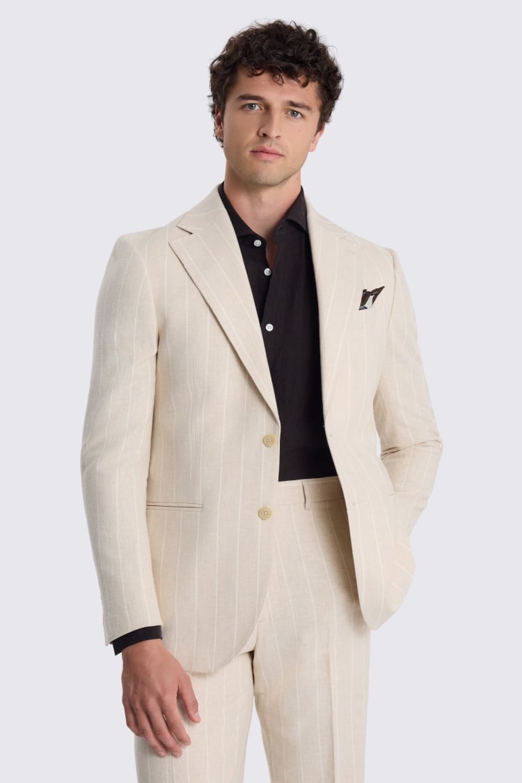 Relaxed Fit Light Camel Stripe Linen Suit