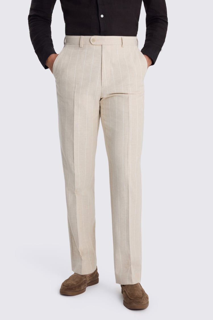 Relaxed Fit Light Camel Stripe Linen Trouser