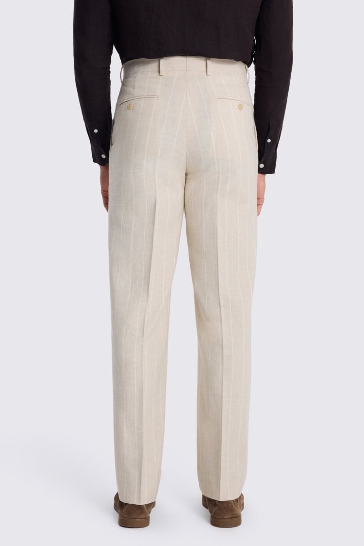 Relaxed Fit Light Camel Stripe Linen Trouser 