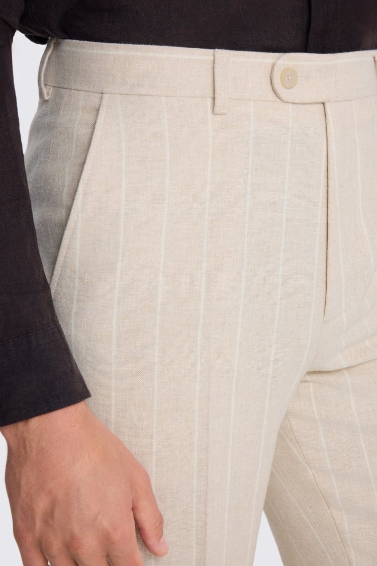 Relaxed Fit Light Camel Stripe Linen Trouser 