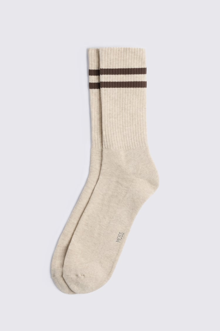 Oatmeal Melange Chocolate Stripe Socks