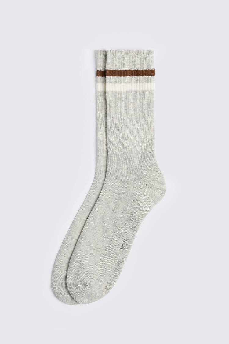 Grey Melange Rust & Off White Stripe Socks