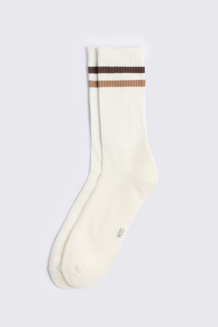 Off White, Chocolate & Taupe Stripe Socks