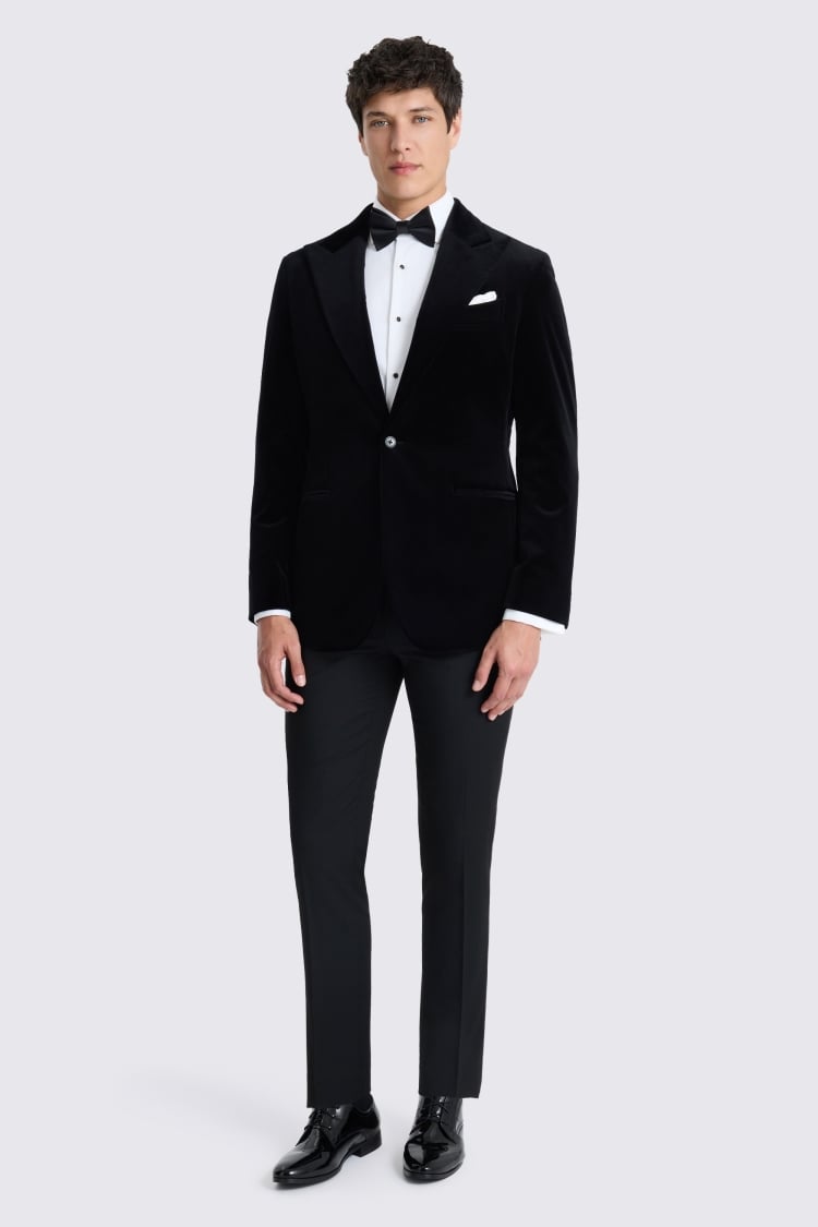 Tailored Fit Black Velvet Suit Jacket 