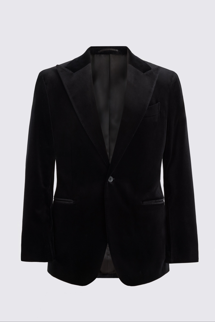 Tailored Fit Black Velvet Suit Jacket 