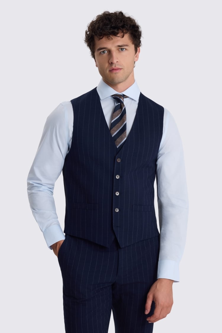 Slim Fit Navy Stripe Waistcoat