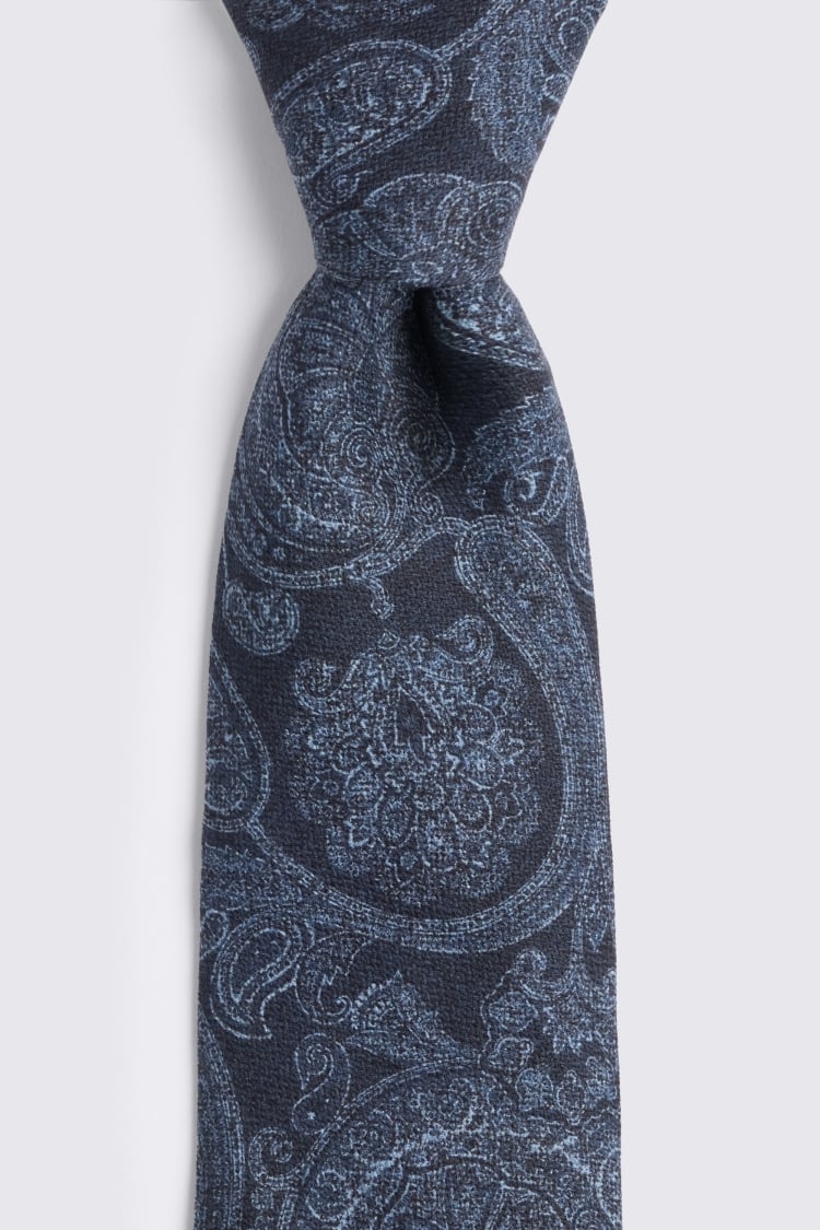 Italian Navy Silk Paisley Tie