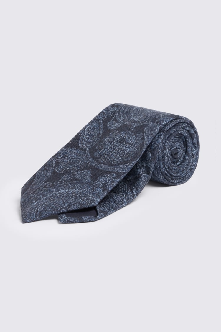 Italian Navy Silk Paisley Tie