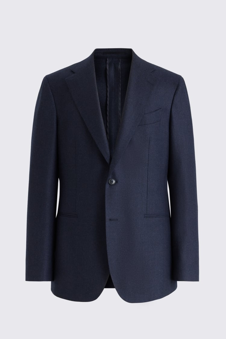 Italian Tailored Fit Navy Check Suit Jacket
