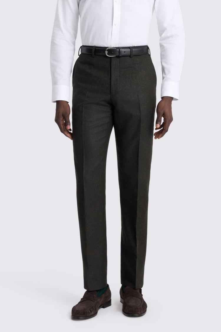 Tailored Fit Green Flannel Trouser