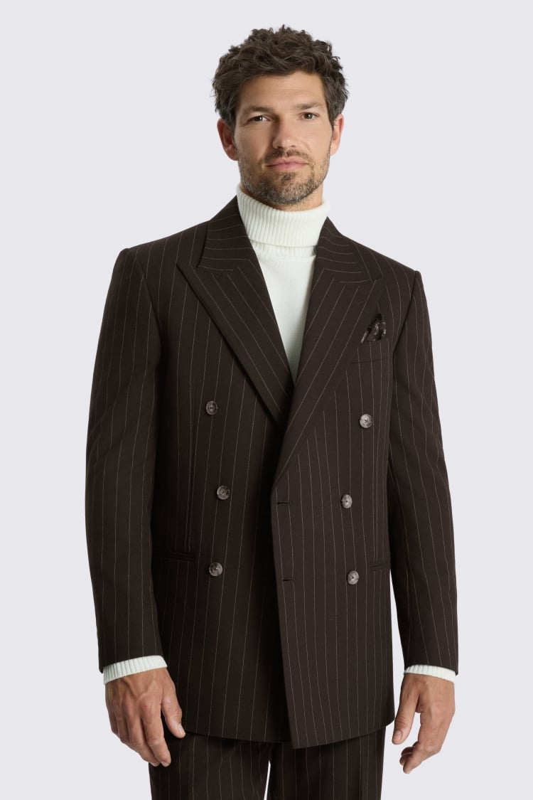 Relaxed Fit Brown Stripe Suit Jacket 