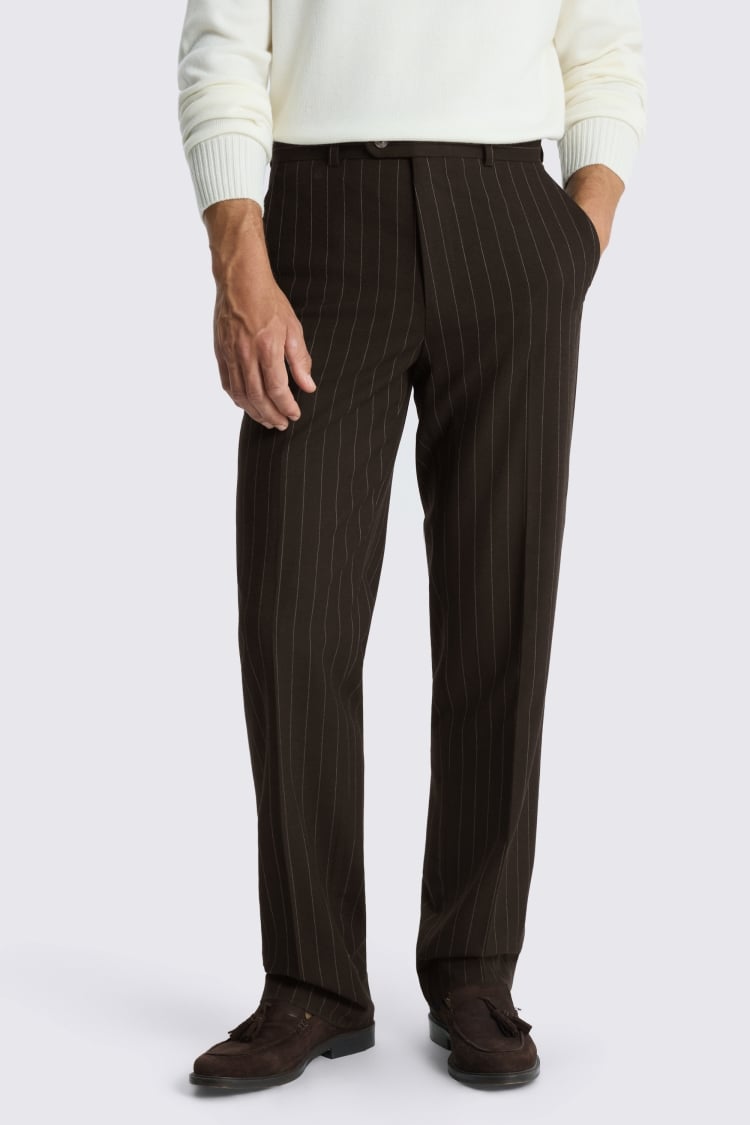 Relaxed Fit Brown Stripe Suit Jacket