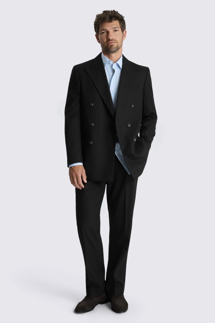 Relaxed Fit Black Flannel Suit