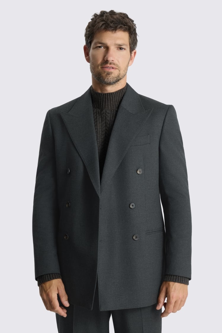 Relaxed Fit Charcoal Flannel Suit Jacket 