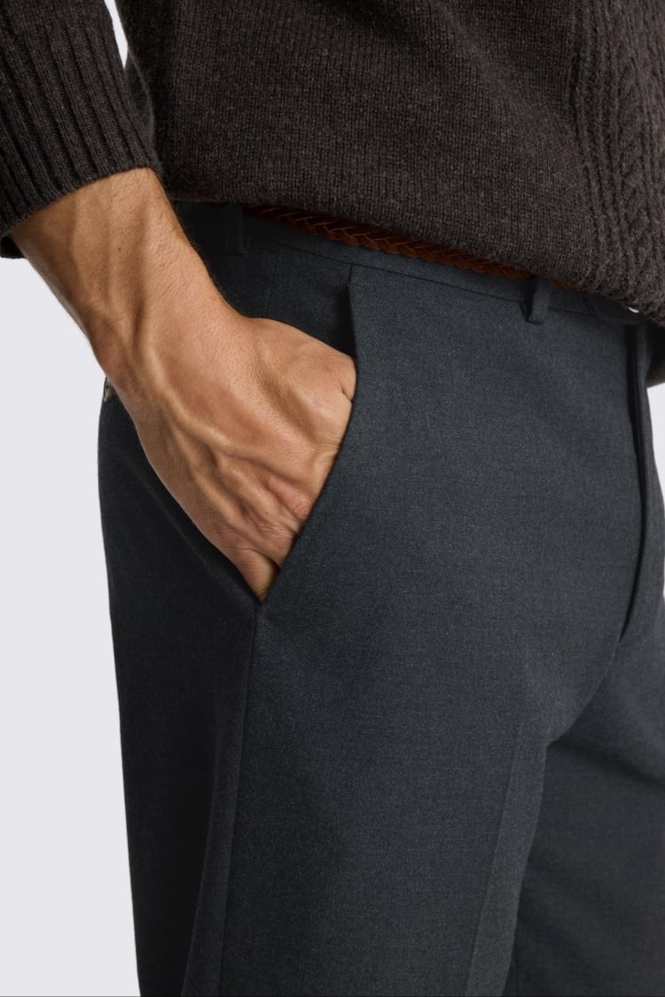 Relaxed Fit Charcoal Flannel Trousers