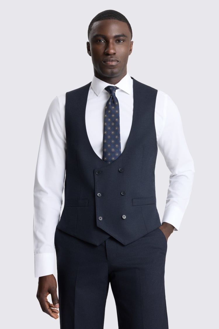 Tailored Fit Navy Puppytooth Waistcoat 