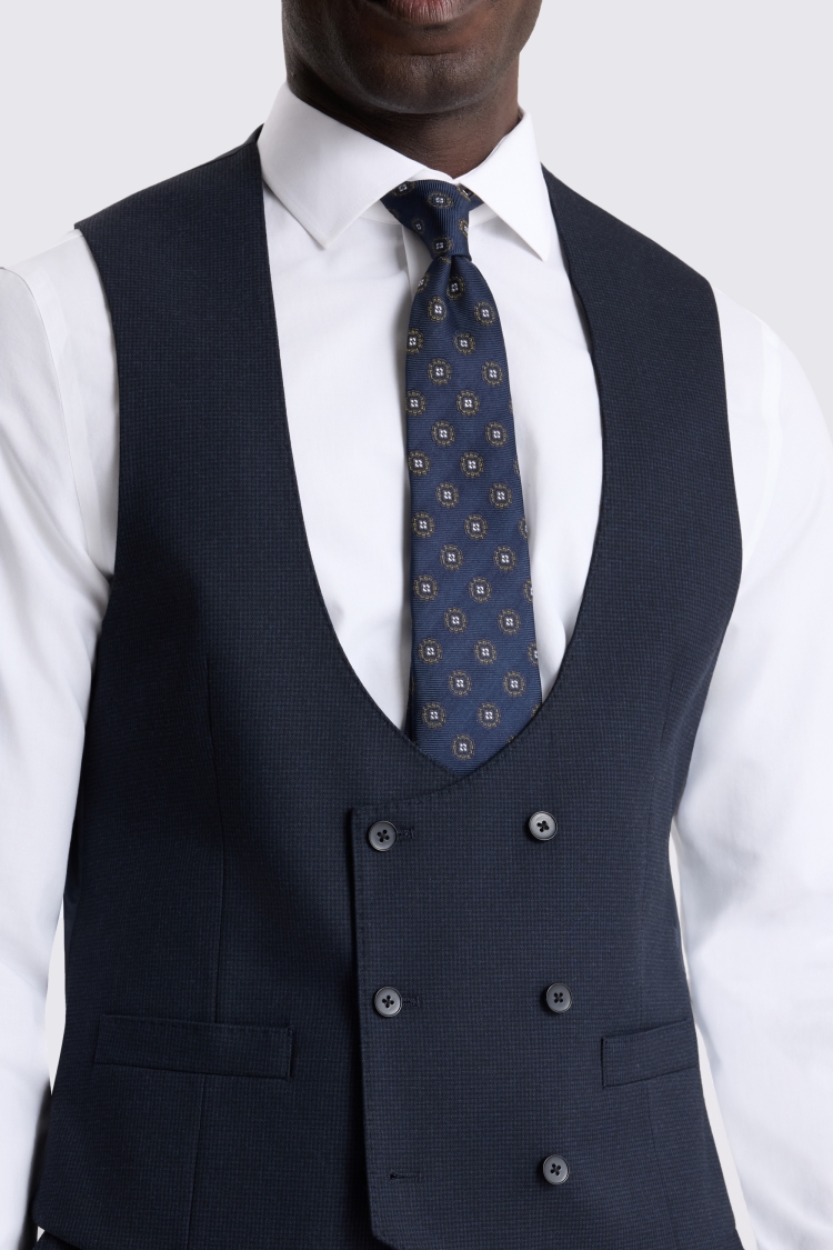 Tailored Fit Navy Puppytooth Waistcoat 