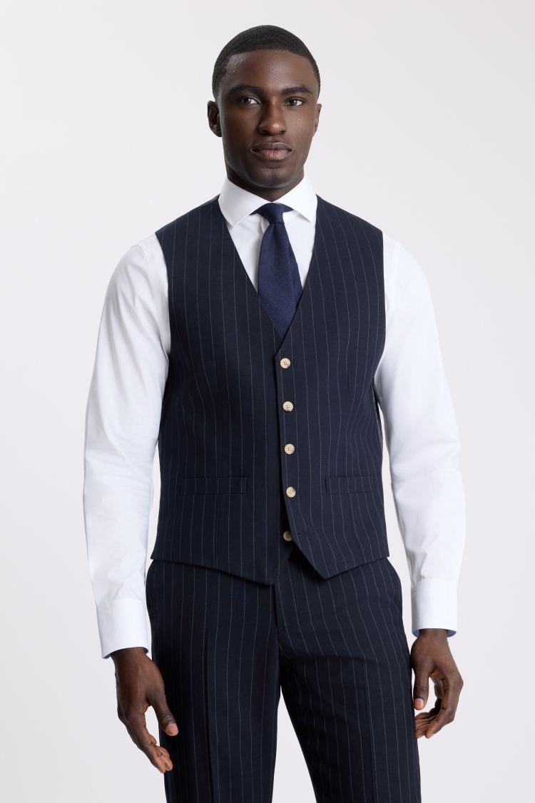 Tailored Fit Navy Stripe Waistcoat 