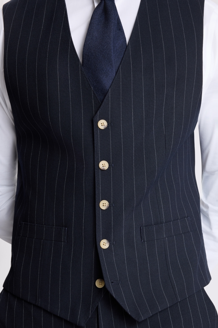 Tailored Fit Navy Stripe Waistcoat 