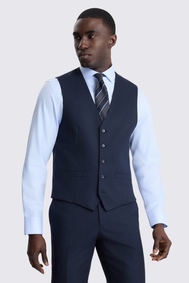 Tailored Fit Navy Flannel Waistcoat