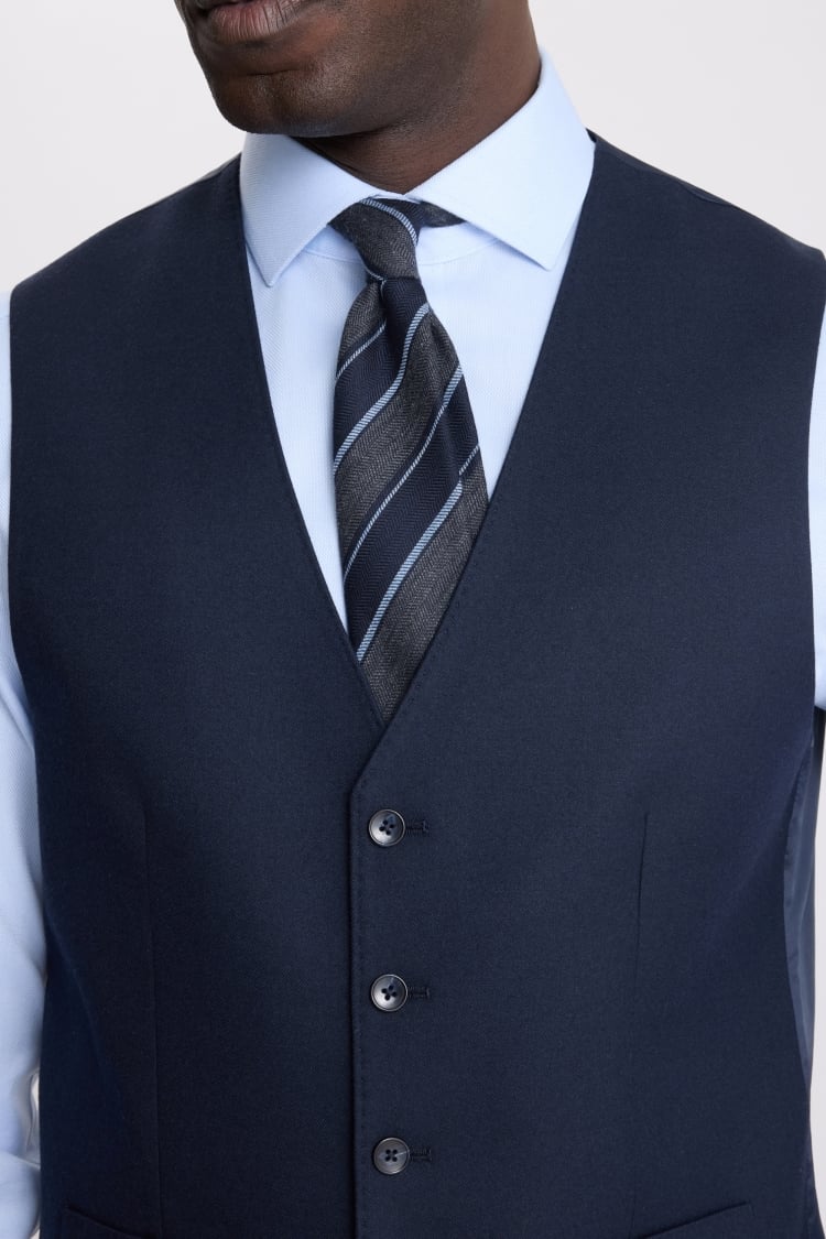 Tailored Fit Navy Flannel Waistcoat