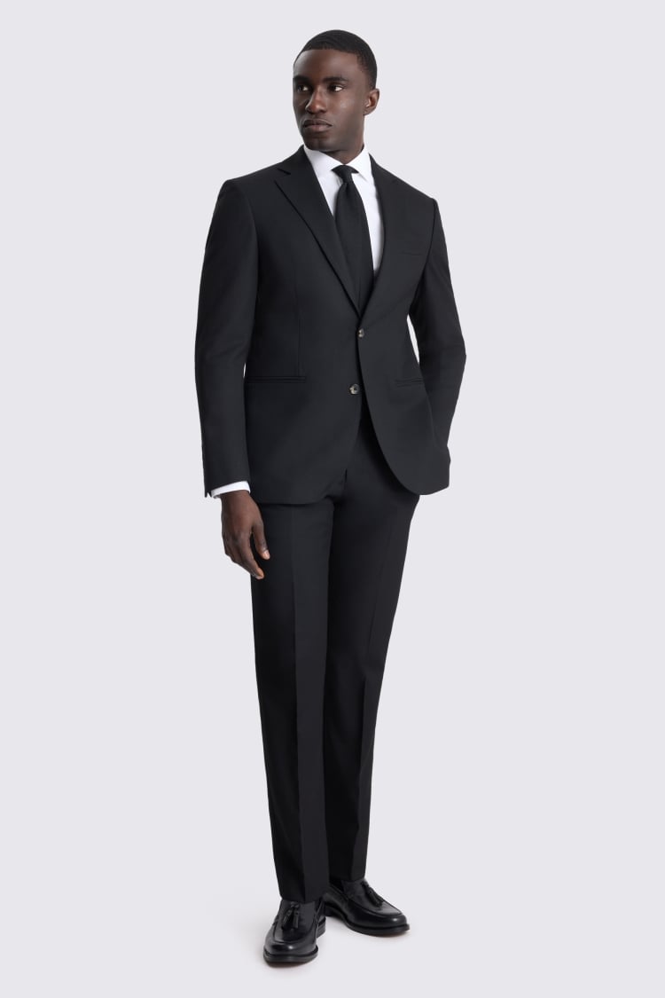 Tailored Fit Black Flannel Suit