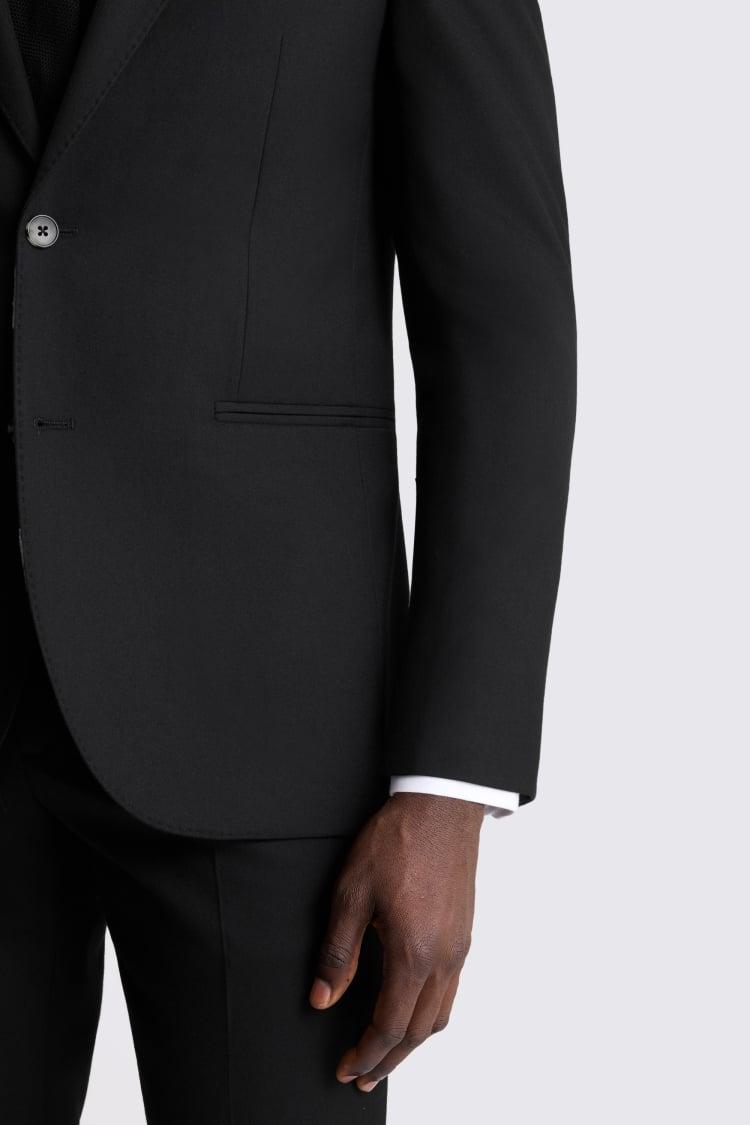 Tailored Fit Black Flannel Suit