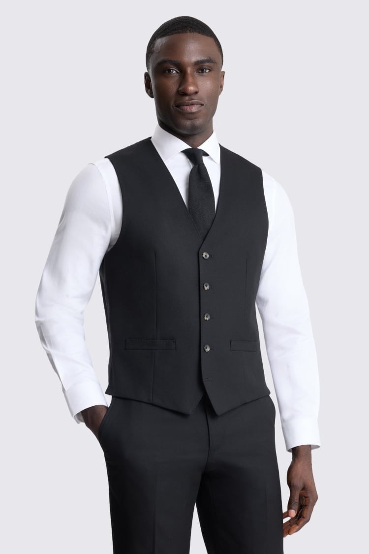 Tailored Fit Black Flannel Suit