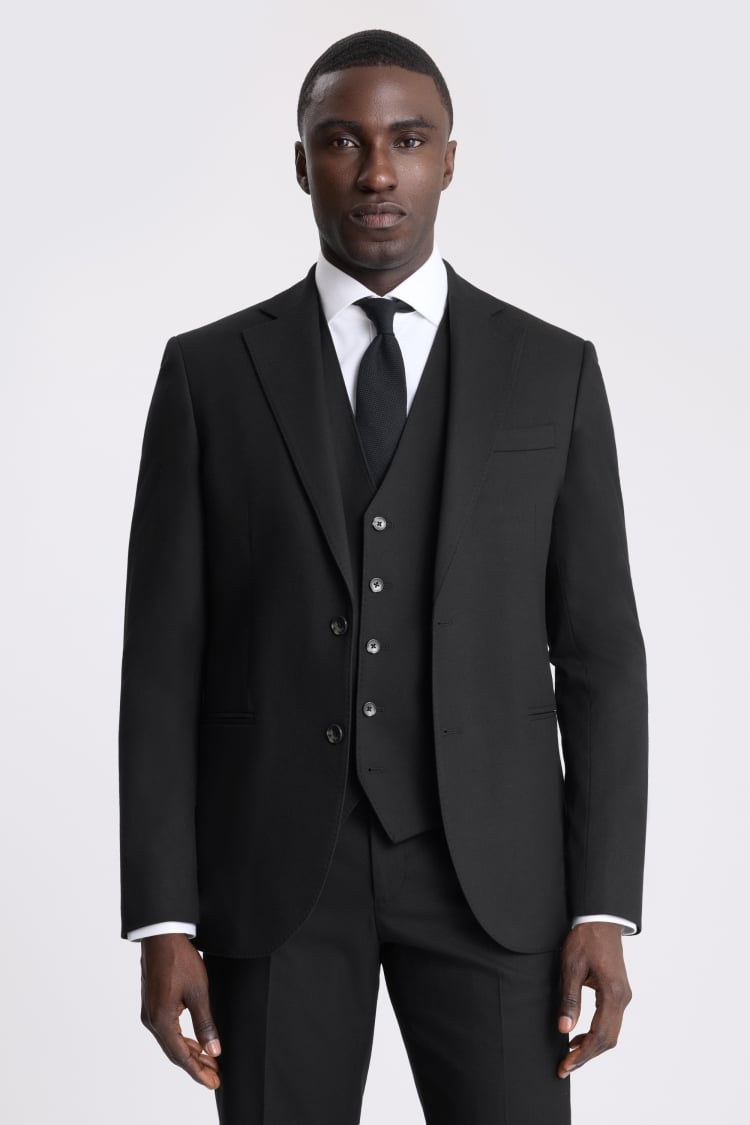 Tailored Fit Black Flannel Suit