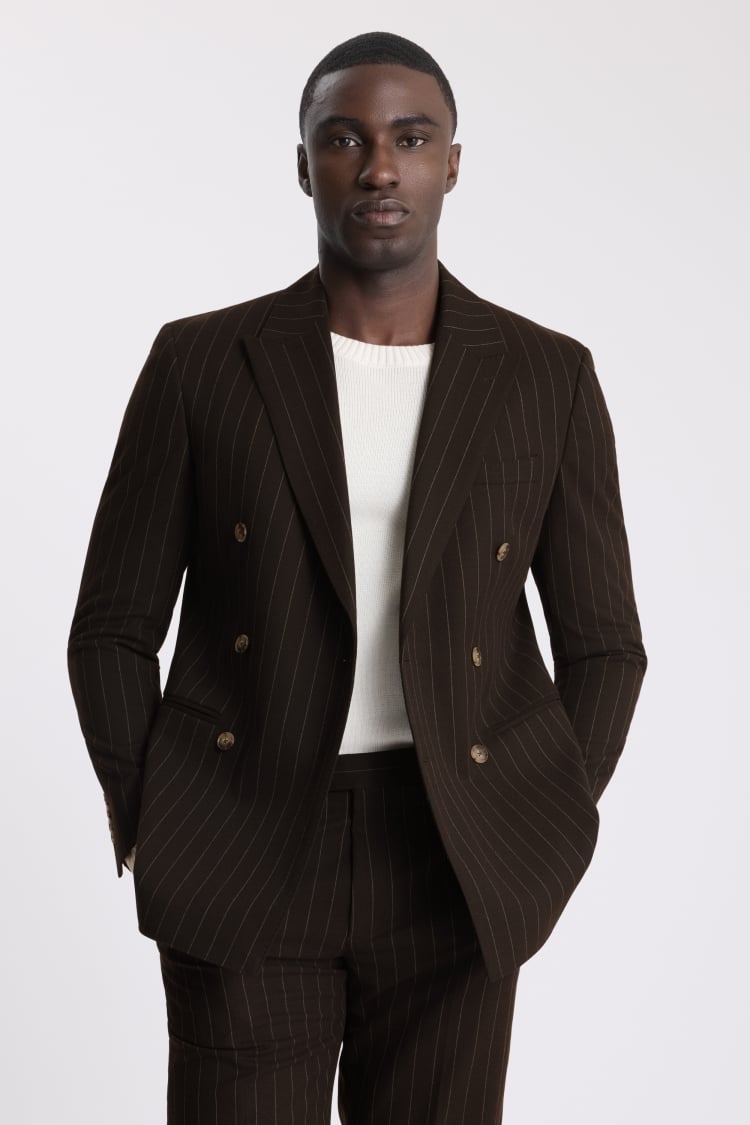 Slim Fit Brown Stripe Suit Jacket 